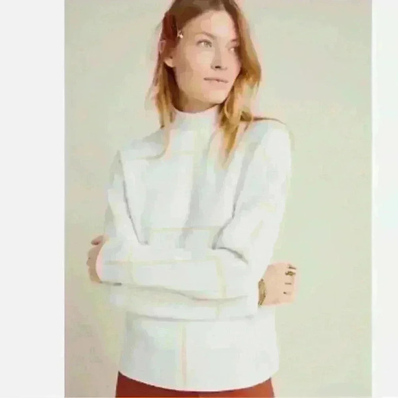 Anthropologie Ivanna Lizzie Plaid Neck Mock Sweater Pullover - Picture 1 of 5